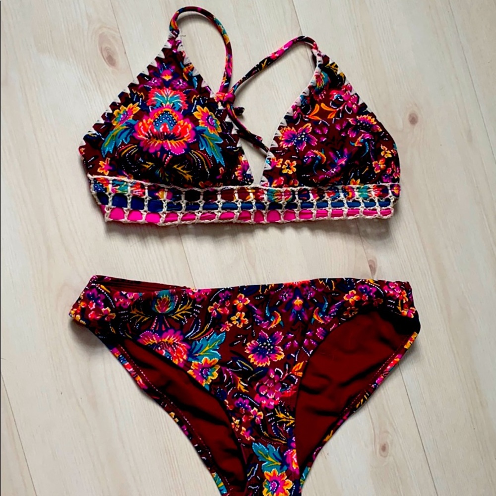 Maroon floral bathing suit